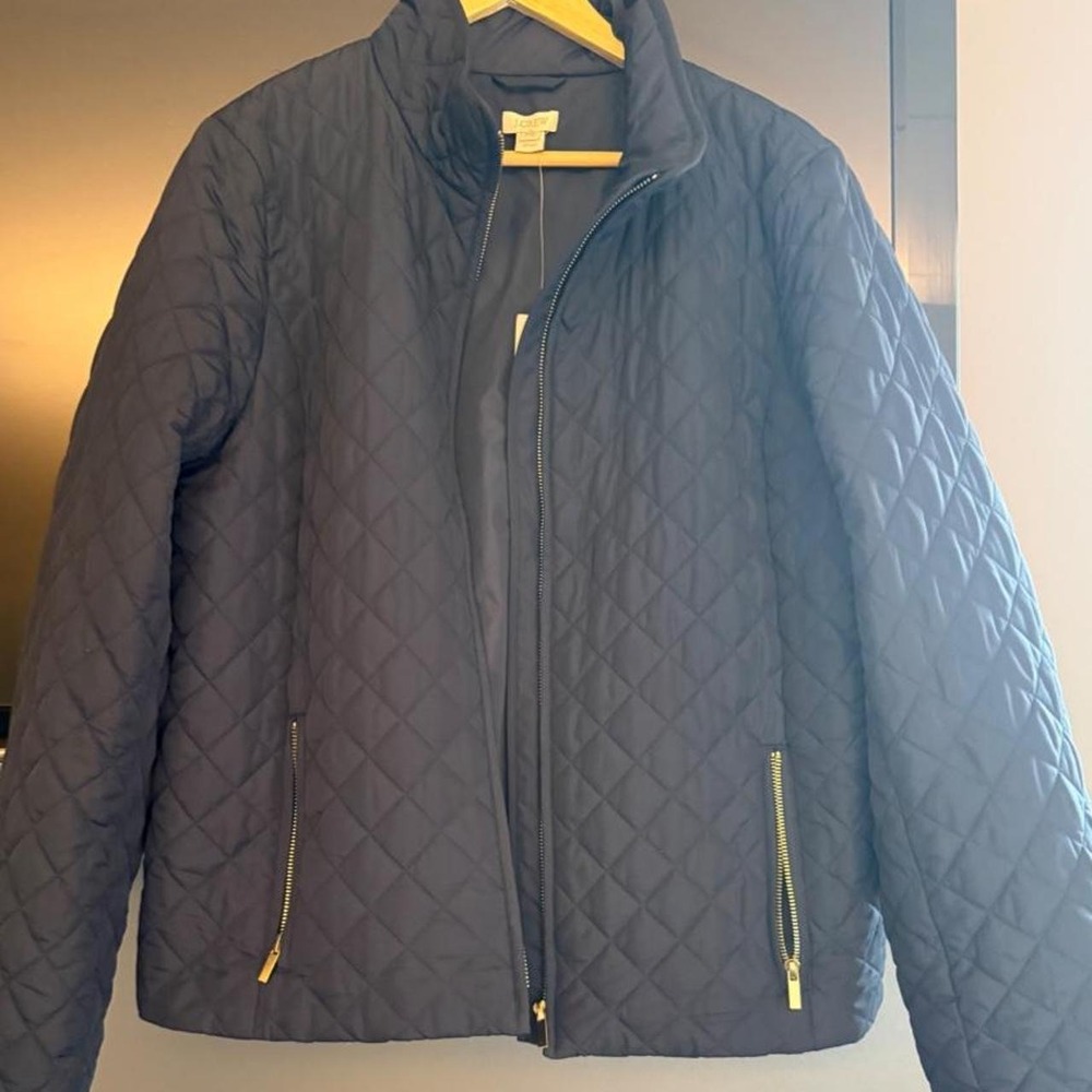 J.Crew navy blue quilted puffer jacket. Perfect fall weight. XXL